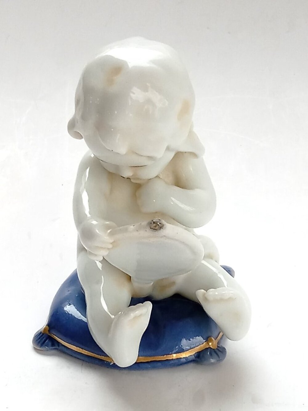 E.A Muller Porcelain Figurine Cherub Child with Mirror 1890 Germany 3.5" Signed